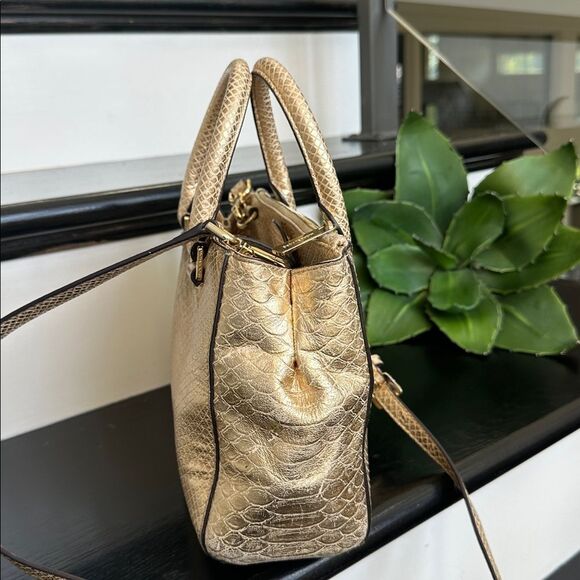 Michael kors genuine leather embossed satchel shoulder crossbody handbag purse - Picture 4 of 14